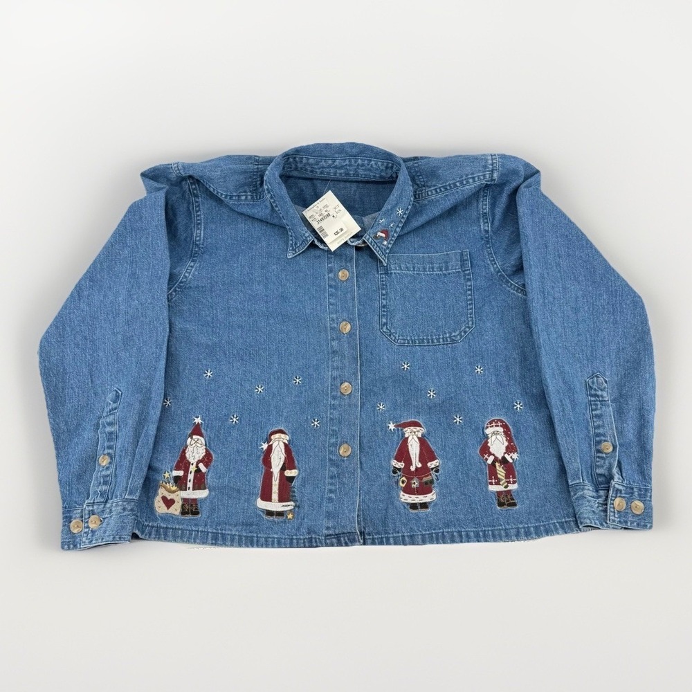 Christopher & Banks Women's Denim Shirt M NWT Santa Christmas 2003 Vintage